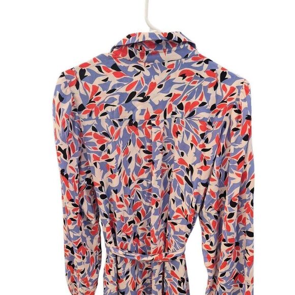 Well Worn Women's White, Blue, Red & Black Viscose Button Down Long Sleeve Dress - Picture 5 of 16